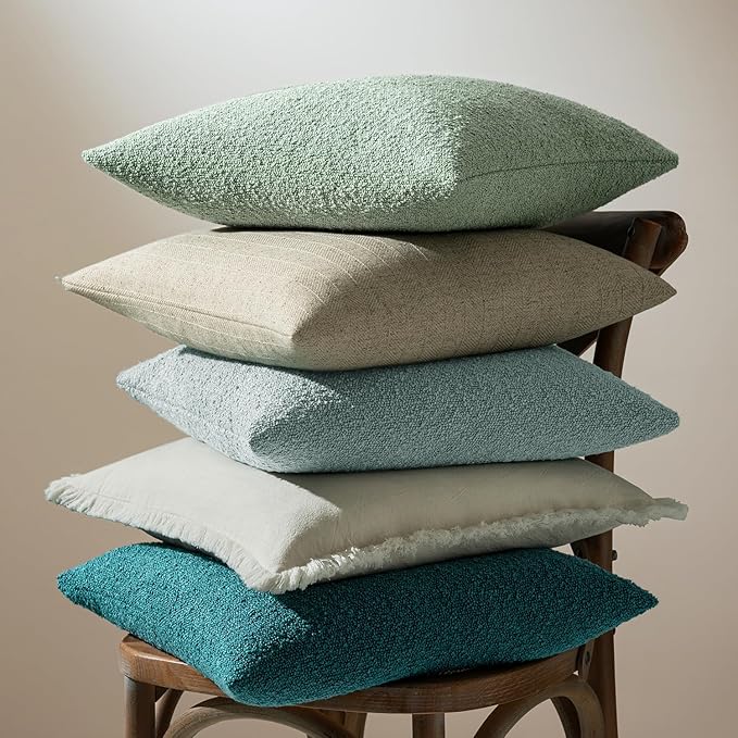 MIULEE 18x18 Inch Decorative Pillow Covers for Couch Bed Set of 2 Textured Boucle Neutral Throw Pillows Greyish Green Accent Solid Cushion Pillowcase Cozy Soft Sofa Livingroom Home Decor