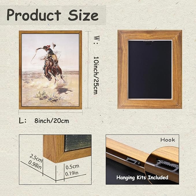 KBKBART Vintage Framed Canvas Wall Art, Western Cowboy Art Prints Southwestern Artwork Prints Farmhouse Wall Decor for Western Bedroom Bathroom Decor (8"x10")