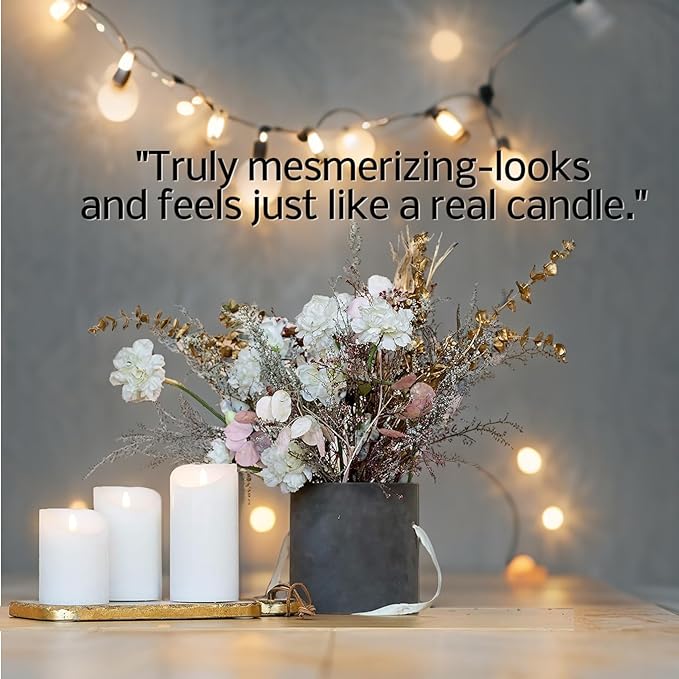 VENTA Set of 3 Ivory & White Pillar Candles | Real Wax Battery Operated Flickering LED Candles with Remote | Timeless Decor for Farmhouse, Modern & Mantel Displays