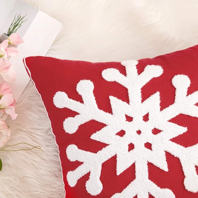 MIULEE Pack of 2 Christmas Decorative Snowflake Throw Pillow Covers Canvas Embroidery Winter Cushion Cases Holiday Decor Soft Pillowcases for Winter Couch Sofa Bedroom Car（Red, 16x16in）