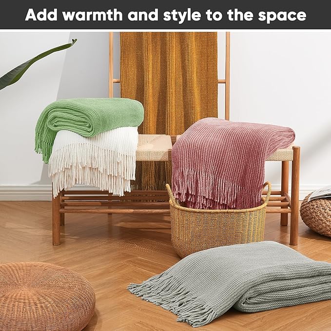 inhand Knitted Brown Throw Blanket for Couch Bed,Fall Home Decorative Soft Chunky Chenille Woven Blankets with Tassels,Lightweight Cozy Boho Farmhouse Warm Winter Gifts for Women,50"x60",Medium Thick