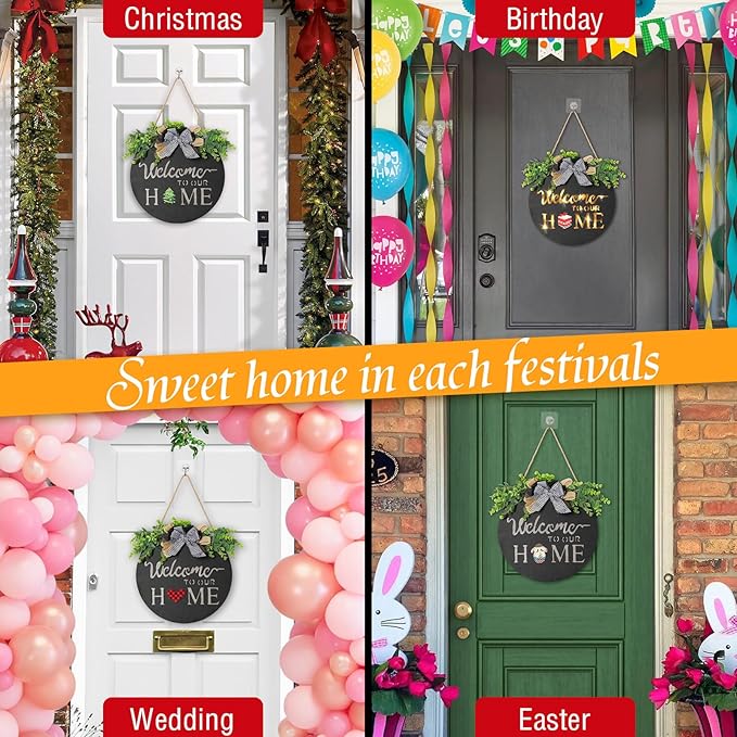 MIPON Welcome Sign for Front Door, Wall, or Porch Decor - Interchangeable Seasonal 17 Changeable Icons for All Seasons & Holidays (Spring, Summer, Fall, Winter, Easter, Christmas) - Black