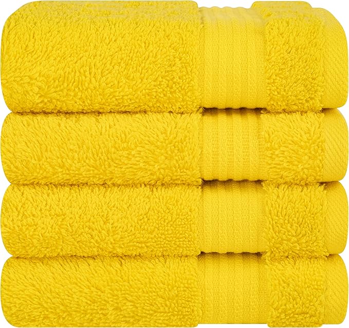 Cotton Paradise 100% Cotton Turkish Washcloth Set for Bathroom, 4 Piece Soft Absorbent Small Hand Face Towels Wash Rags, Yellow