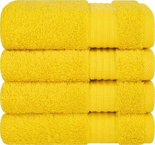 Cotton Paradise 100% Cotton Turkish Washcloth Set for Bathroom, 4 Piece Soft Absorbent Small Hand Face Towels Wash Rags, Yellow