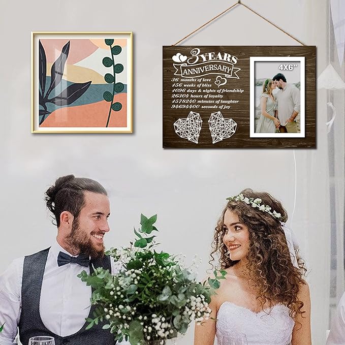 3 Years Anniversary for Her Him - 3rd Year Wedding Marriage Husband and Wife Picture Frame 4x6 Inches - 36 Months Couples Bedroom Decor with Photo