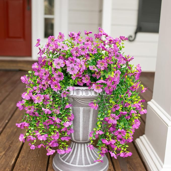 Artificial Flowers for Outdoors Garland Decoration, 2Pcs Purple Fake Hanging Flowers, UV & Fading Resistant, Faux Decor for Home Porch Patio Balcony Planter Yard