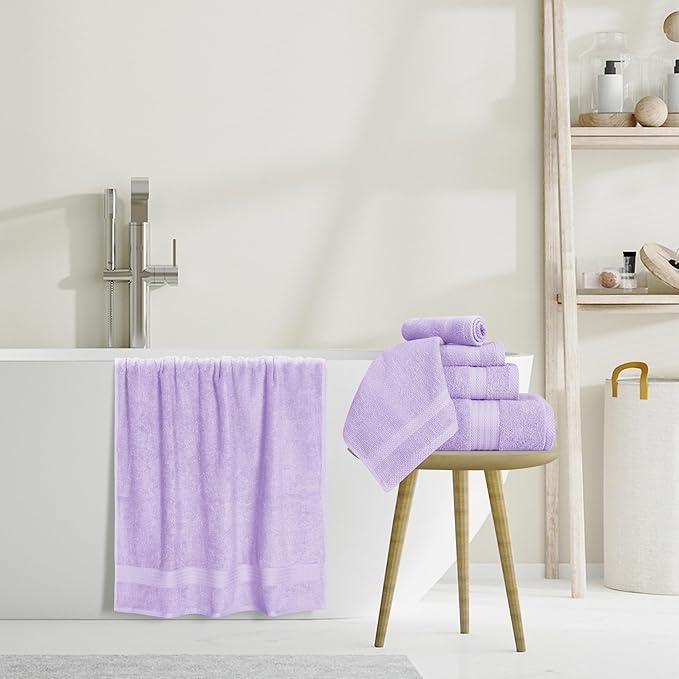 GLAMBURG Ultra Soft 8-Piece Towel Set - 100% Pure Ringspun Cotton, Contains 2 Oversized Bath Towels 27x54, 2 Hand Towels 16x28, 4 Wash Cloths 13x13 - Ideal for Everyday use, Hotel & Spa - Purple