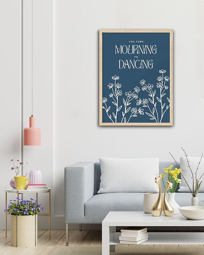 EcoHest OAK Wood Framed Wall Art, 12x16in Psalm 30:11 Mourning To Dancing Bible Verse Christian Wall Art, Modern Blue Bedroom Decor For Living Room Bathroom Christian Merch Gift 1Pack