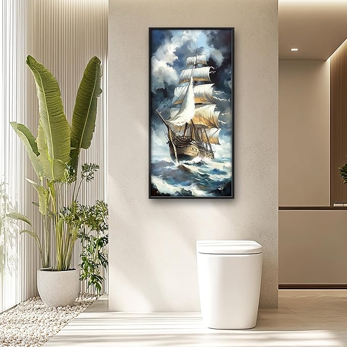 Lovira Sailing Ship Large Wall Art Sailboat Canvas Wall Decor Pictures Prints Painting Framed Modern Vertical Artwork for Living Room Bedroom Bathroom Office 30"x60"