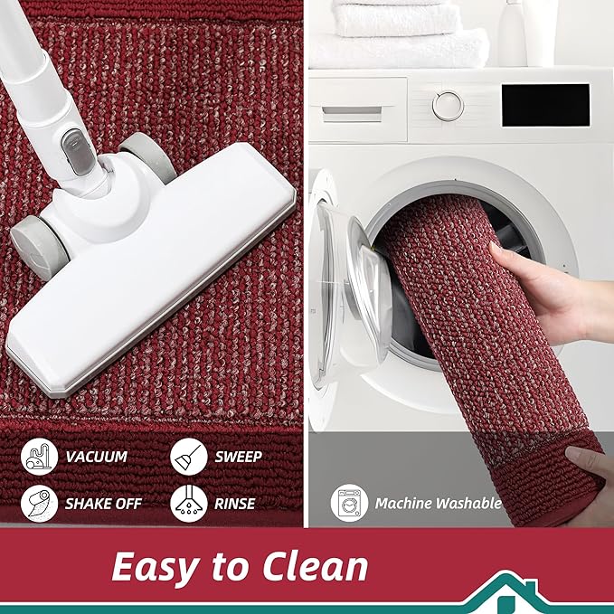 BEQHAUSE Kitchen Runner Rugs 24"x60", Kitchen Rugs Non-Slip Kitchen Mats for Floor, Absorbent and Stain Resistant Kitchen Mats, Machine Washable Rugs for Kitchen, Hallway, Laundry & Sink, Red