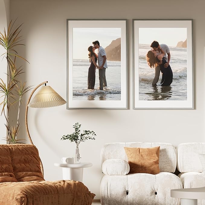 Vittanly 24x36 Poster Frame for Wall, Plexiglass, Displays Picture 20x30 with Mat or 24x36 without Mat, PVC Frame Material, Horizontal or Vertical Hanging, 1 Pack, Grey