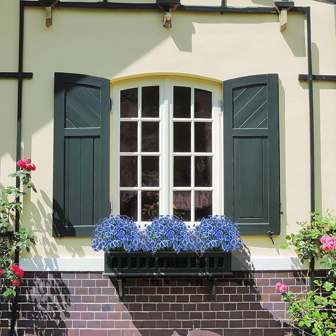 21 Bundles Outdoor Artificial Flowers UV Resistant Fake Silk Flowers No Fade Faux Plastic Plants Garden Porch Window Box Decoration(Blue)