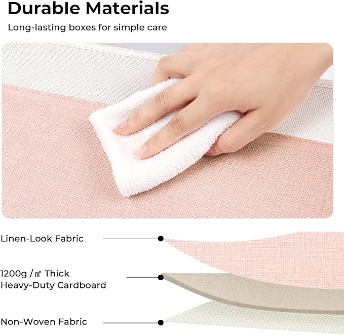 GRANNY SAYS Storage Baskets for Organizing, Fabric Storage Bins for Shelves, Closet Storage Boxs, Clothing Storage and Organization, Decorative Storage Bins, Pink&Ivory, Large, 3-Pack