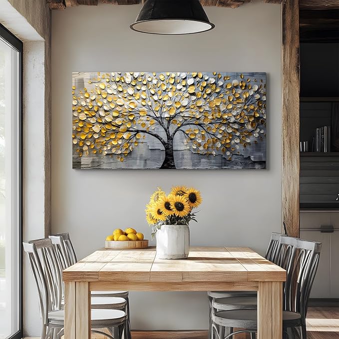 crmotu Tree of Life Large Wall Art for Living Room, Golden Tree Neutral Abstract Canvas Painting Art Prints, Nature Plant Modern Pictures Wall Decor for Bedroom Bathroom Dining Room Office 30"X60"