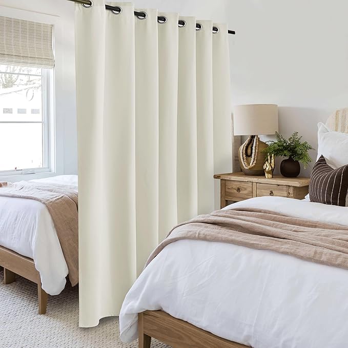 Beauoop 100% Blackout Curtains 96 Inches Long for Patio Sliding Door Cream Solid Extra Wide Room Darkening Thermal Insulated Room Divider Soundproof Grommet Window Treatment Drapes,100x96 Set of 1