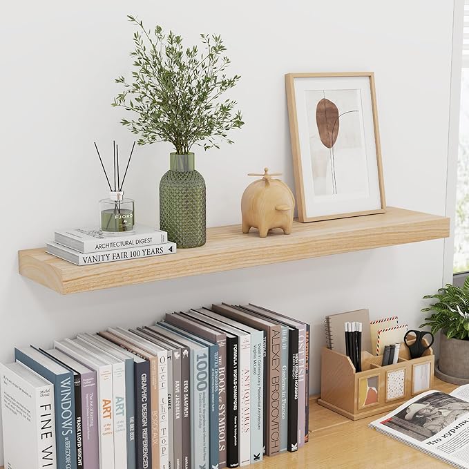 Fuqing Natural Floating Shelves, 36 Inch Set of 2, Raw Wood for Living Room & Home Office