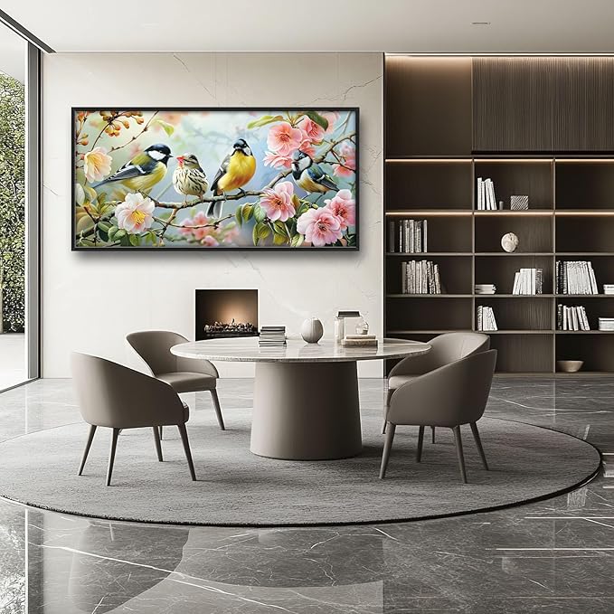 Bird Large Framed Wall Art Spring Flower Branch Pictures Birds Nature Oversized Wall Decor Canvas Print Painting Aesthetic Modern Artwork for Living Room Bedroom Office Bathroom Home Decor 60L x30W