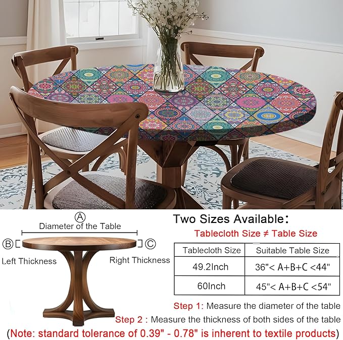Fitted Round Tablecloth for 36-44" Tables Manteles Para Mesas Redondas Home Improvement Must Haves Summer Travel Camping RV Trailer Roadtrip Necessities Party Decorations for Adults Toddlers