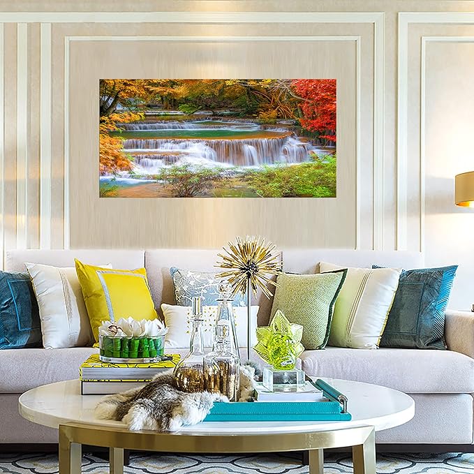 DZL Art S75375 Large Wall Art Canvas Prints Waterfall In Deep Rain Forest Jungle Painting Framed wall art for living Room Bedroom and Office Home Decor Artwork