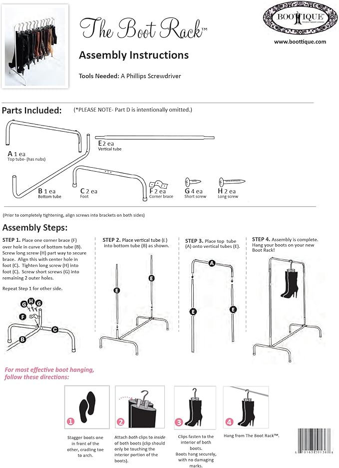 Boottique Boot Organizer: The Boot Rack- Fits in Most Closets- Hangs, Holds, Shapes, & Protects every size and style of Boots (Boot Rack with 6 Gold Hangers)