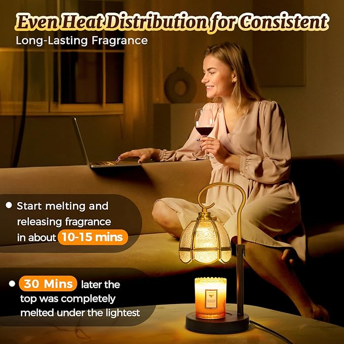 Candle Warmer Lamp with Timer, Dimmable, Adjustable Height, Birthday Gifts for Women Mom, House Warming Gifts New Home Decor, Wax Warmer Lamp for Jar Candles with 2 Bulbs (Transparent Shade)