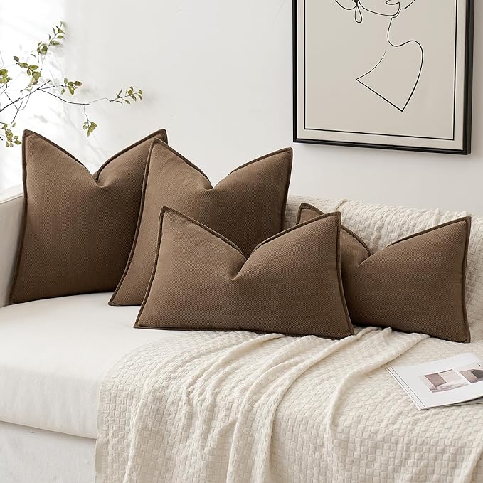 MIULEE Pack of 2 Dark Brwon Decorative Pillow Covers 16x16 Inch Soft Chenille Luxurious Couch Throw Pillows Farmhouse Cushion Covers with Elegant Design for Sofa Bedroom Living Room Home Decor