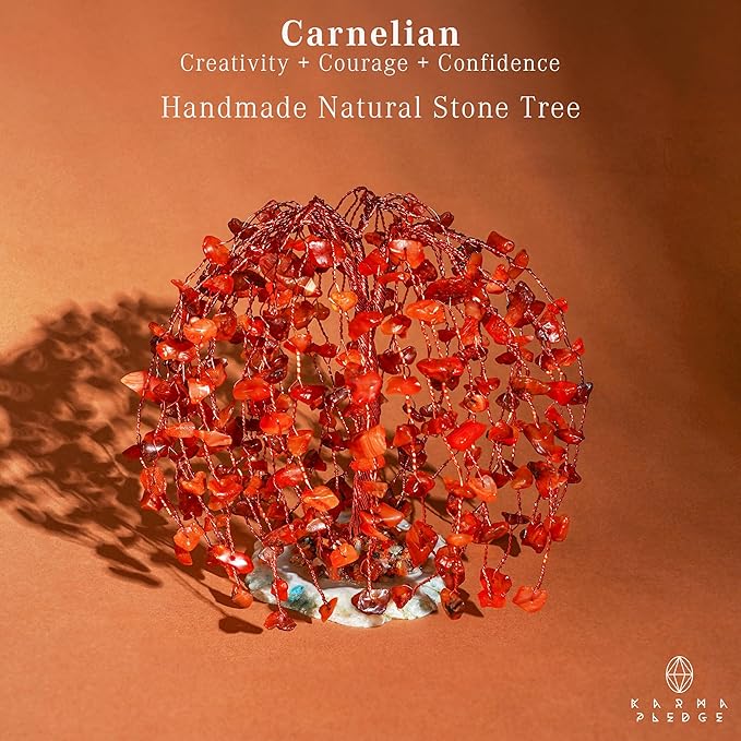 Carnelian Crystal Tree of Life Chakra Healing, Home and Office Desk Decor, Feng Shui Bonsai Trees for Postive Energy, Money, Good Luck, Christmas Decor, Spiritual Birthday Gifts for Women, Mom