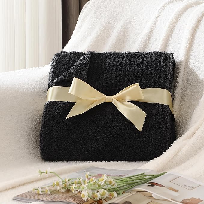 JOOJA Knitted Dark Grey Black Throw Twin Size Blanket Polyester Soft Fleece Blanket for Couch Bed Sofa 60x80 Inches Charcoal Gray