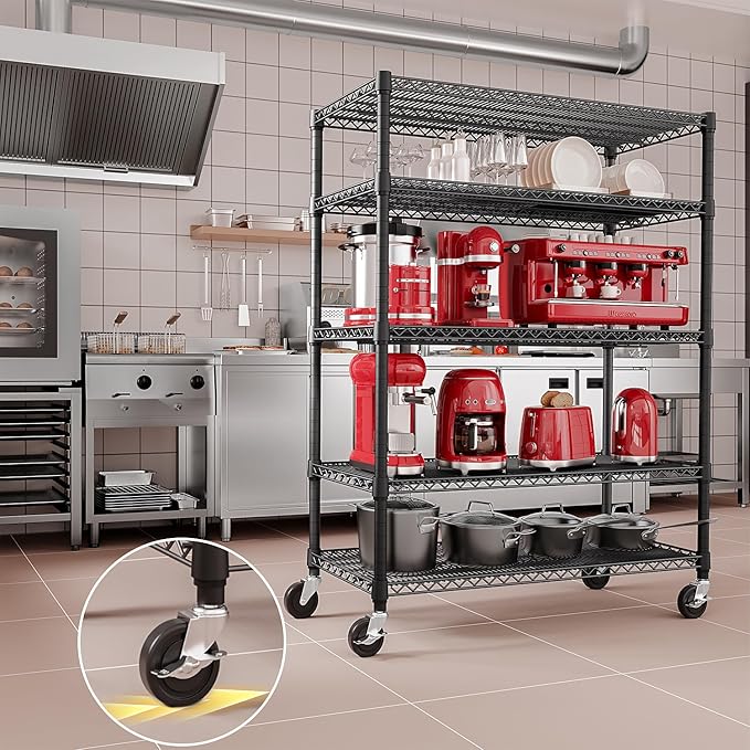 IZEUK Garage Shelving Wide Storage Shelves 5 Tier Metal Shelves 4000 LBS Heavy Duty Adjustable Utility Shelf Rack Black 23.6" D x 53.1" W x 73.6" H