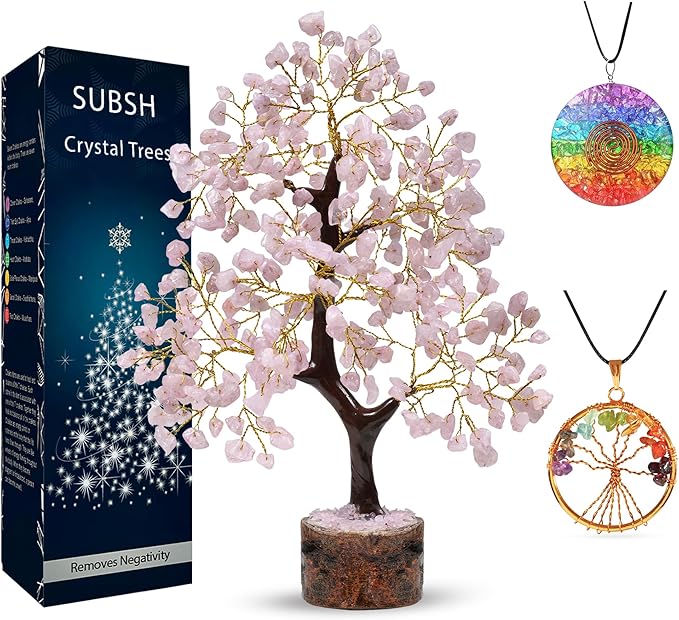 Rose Quartz Crystal - Bonsai Tree - Crystal for Desk - Office Decor for Women - Office Desk Accessories - Pink Room Decor Aesthetic - Pink Crystal - Spiritual Gifts - Small Decor Items for Shelf