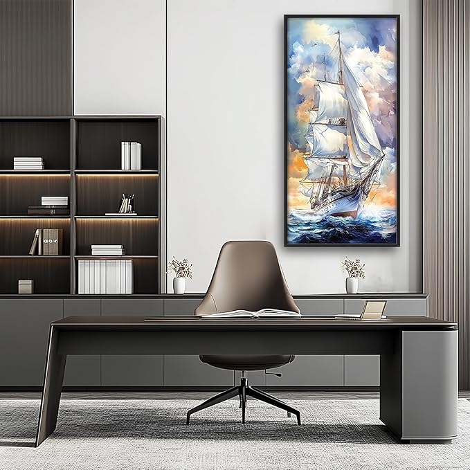Lovira Nautical Sailboat Large Wall Art Sailing Ocean Coastal Canvas Wall Decor Seascape Pictures Prints Painting Framed Vertical Artwork for Living Room Bedroom Bathroom Kitchen Office 30"x60"