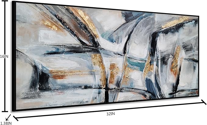 Yihui Arts Hand Painted Framed Abstract Canvas Wall Painting with Gold Foil