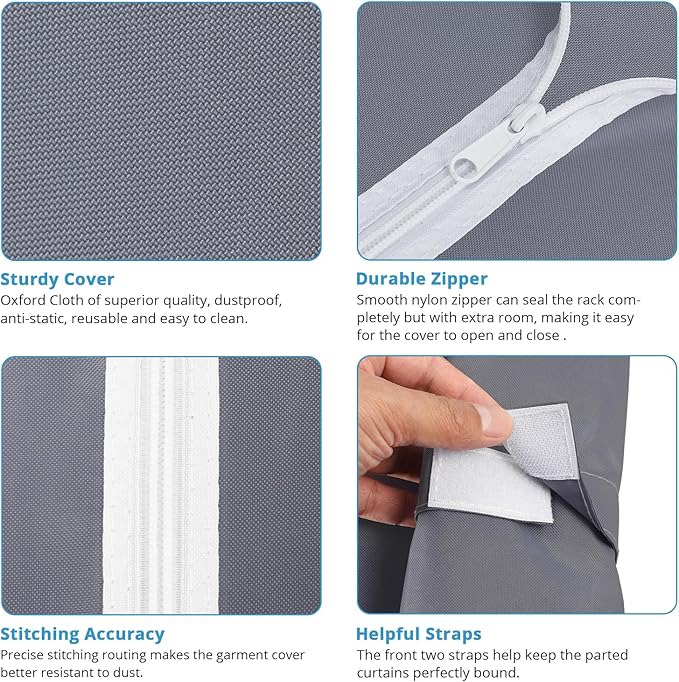 VIPEK S3C Heavy Duty Portable Closet with Adjustable Shoe Rack Wire Shelf, Large Wardrobe Organizer for Bedroom Storage, Freestanding Clothes Rack with Hanging Rod, Custom Black Rack with Grey Cover