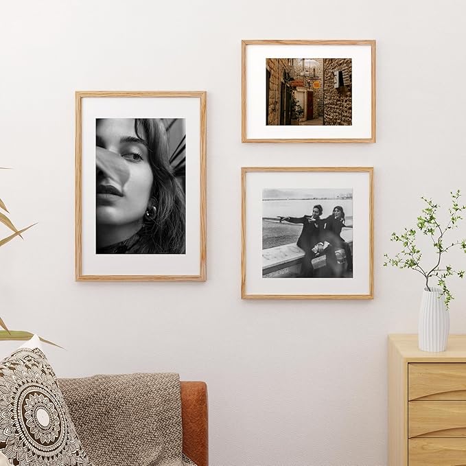 16x24 Wood Picture Frame, Real Oak Wood 16 x24 Frame for Wall, 16x24 Inch Poster Frame, 16x24 Picture Frame Matted to 12x18, 16 by 24 Wooden Frame, Natural Oak Color, 1 Pack