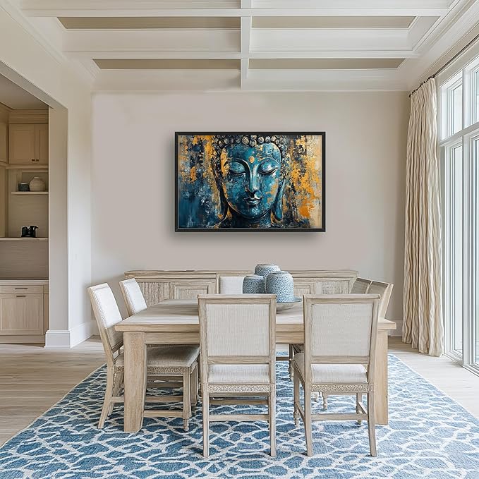 Olivine Buddha Wall Art, Zen Pictures Wall Decor, Rustic Religious Canvas Prints Painting, Framed Artwork for Bathroom Bedroom Living Room Office Home Spa Mediation Room Decoration 36"x24"