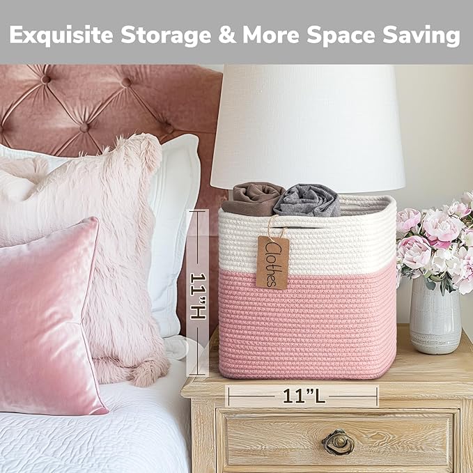 INDRESSME 11x11 Cube Storage Bins, 3-Pack Stuff Animal Storage Baskets for Gifts Pink Storage Bins for Classroom Cube Baby Nursery Basket, Closet, Small Kids Toy Basket