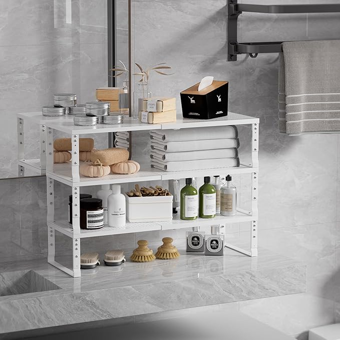 Expandable Spice Rack & Kitchen Cabinet Organizer - Stackable, Adjustable Shelves for Cabinets, Countertops, Cupboards & Pantries(1 Pack/Medium/White)