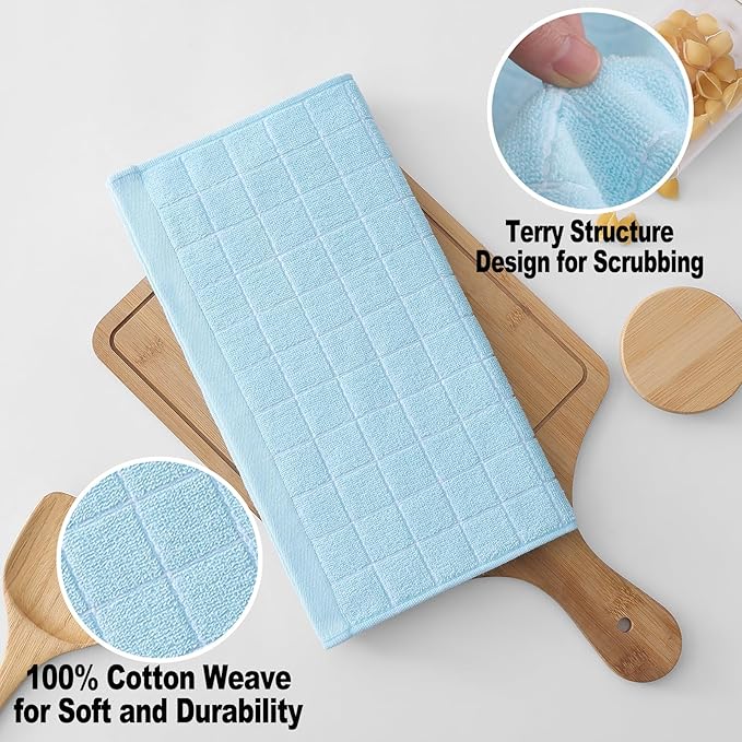 Homaxy 100% Cotton Terry Kitchen Dish Cloths, Ultra Soft and Absorbent Dish Towels for Kitchen, Suitable for Drying and Washing Dishes, 6 Pack, 12 x 12 Inches,Sky Blue