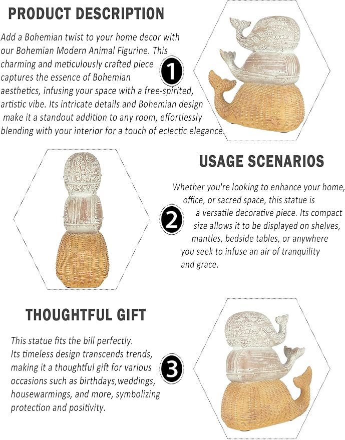 Boho Whale Statues Modern Art Sculpture Home Decor Ornaments for Bedroom, Office Living Room, Desktop, Cabinets