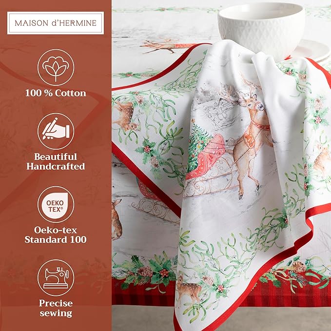 Maison d' Hermine Cloth Napkins Set of 4 100% Cotton Everyday Reusable Square Napkins Cloth Washable, Dinner, Party, Wedding, Restaurant (Christmas Tradition, 20" x 20")