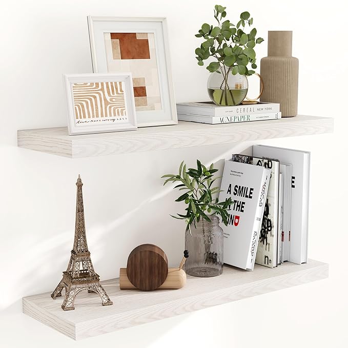 Fun Memories 36x9.3 Floating Shelves for Wall, Wood Floating Shelf 36 Inch Long, Large Deep Wall Shelves for Home Decor & Storage, Rustic Deep Shelf for Living Room, Bedroom, Kitchen, Brich Color