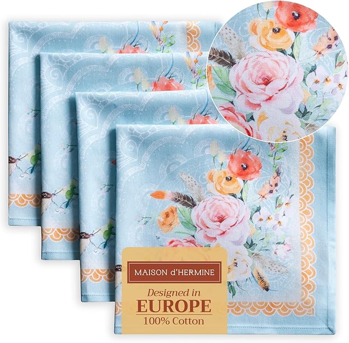 Maison d' Hermine Cloth Napkins Set of 4 100% Cotton Everyday Reusable Square Napkins Cloth Washable, Dinner, Party, Wedding, Restaurant, Spring/Summer (Ibiza, 20" x 20")