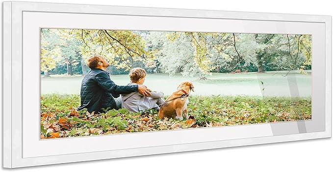 12x36 Frame White Wood with Black Mat | 16x40 Frame Matted to 12x36 | Display Your Print Under UV Acrylic Shatter Guard Front, with Foam Board Backing and Wall Hanging Hardware - Wood Frame