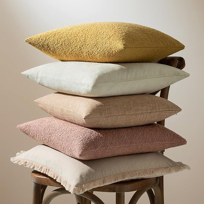 MIULEE 18x18 Inch Decorative Pillow Covers for Couch Bed Set of 2 Textured Boucle Neutral Throw Pillows Blush Pink Accent Solid Cushion Pillowcase Cozy Soft Sofa Livingroom Home Decor