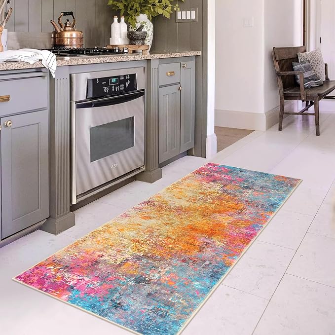 Lahome Modern Abstract Runner Rug - 2x6 Colorful Runners for Hallways Non Skid Laundry Room Rug Washable Carpet Runner, Rainbow Soft Non Slip Indoor Throw Runner for Bedroom Kitchen Bathroom
