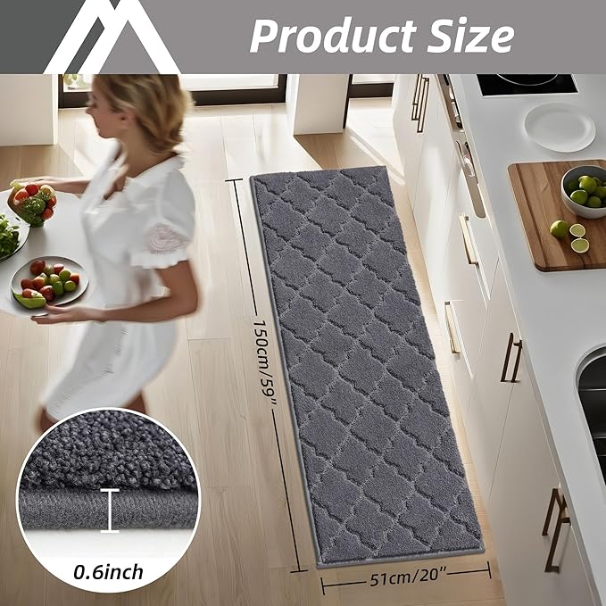 COSY HOMEER Soft Kitchen Floor Mats for in Front of Sink Super Absorbent Kitchen Rugs 20"x59" Non-Skid Standing Mat Washable,Polyester,Dark Grey