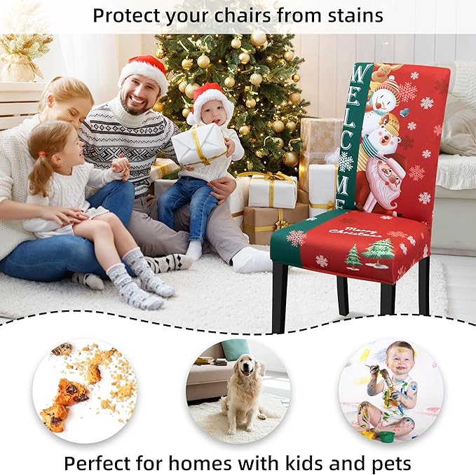 Christmas Chair Covers for Dining Chairs, Stretch Dining Covers, Dining Room Chair Covers Set of 4/6, Removable Washable Dining Chair Slipcovers for Home Hotel Banquet Holiday Decoration (25, 4pcs)