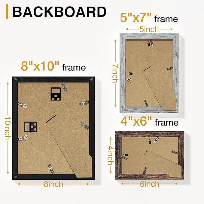 Vittanly 15 Pack Picture Frames Collage Wall Decor for Mounting or Tabletop Display, Gallery Frame Set for Family, Multi Sizes Including 3pcs 8x10, 6pcs 5x7, 6pcs 4x6, Black, Brown and Grey