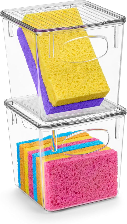 Sorbus Small Clear Plastic Storage Bins with Lids, Clear Stackable Storage Bins, Laundry Room Organizer Bins, Office, Classroom, Playroom, Bathroom, Laundry Room Organization and Storage (2 Pack)