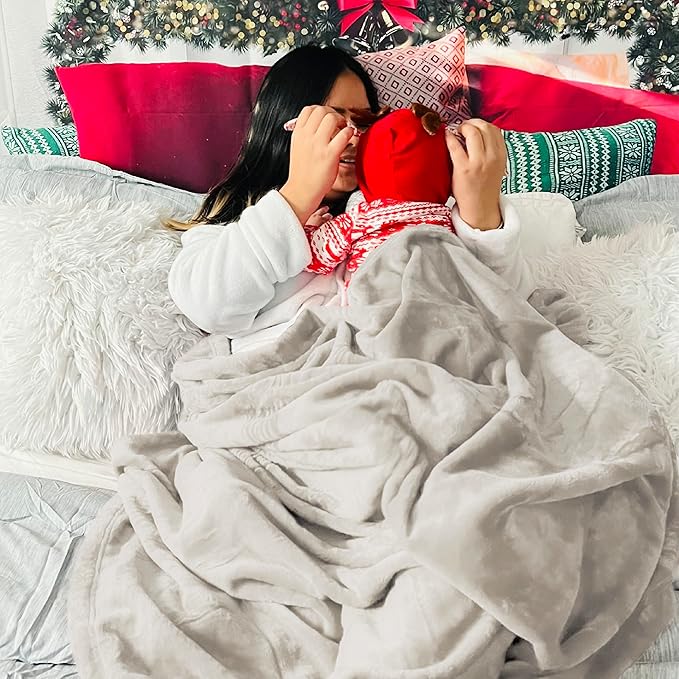 Bedsure Fleece Blanket Queen Blanket Linen - 280GSM Soft Lightweight Plush Cozy Blankets for Bed, Sofa, Couch, Travel, Camping